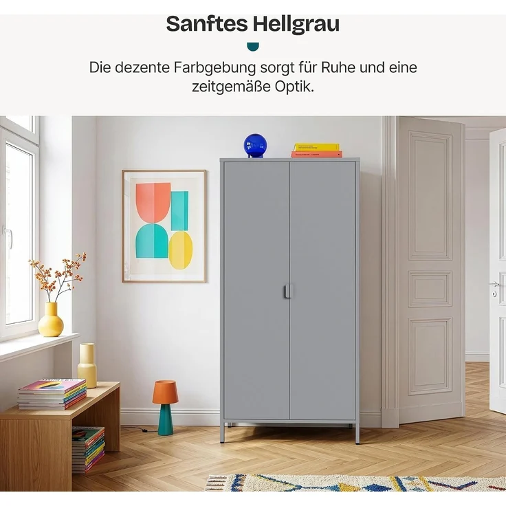 Kleiderschrank Esteli 170x80x45 cm Stahl Grau [en. casa] – Bild 3