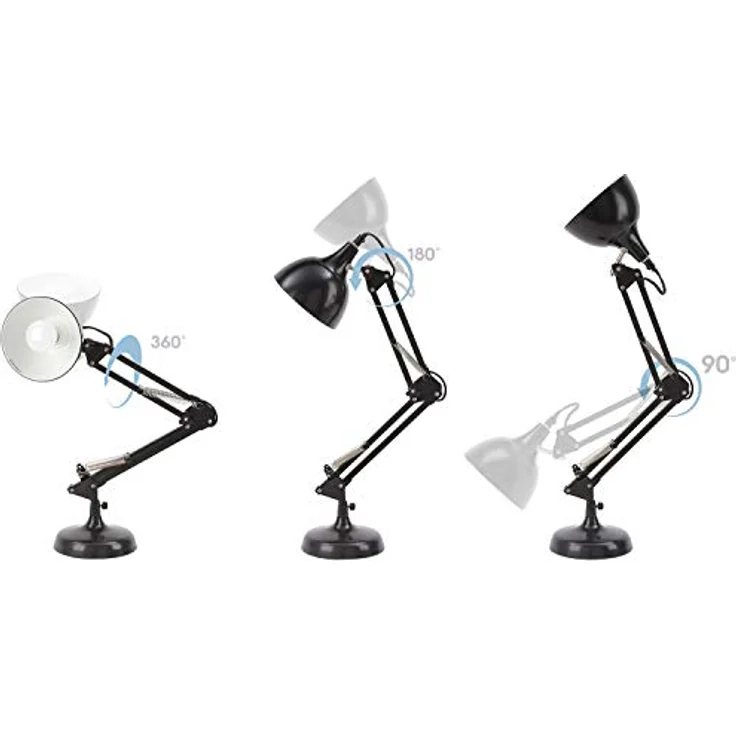 BRUBAKER Klassische Metall Schreibtischlampe, Leselampe mit höhenverstellbarem Gelenk-Arm, Schwarz, E14 bis 25 Watt – Bild 2