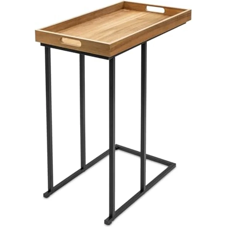 Spetebo Beistelltisch Metall Beistelltisch mit Holz Tablett - 60 x 45 cm (Anzahl, 1-St, Stück), platzsparend – Bild 6