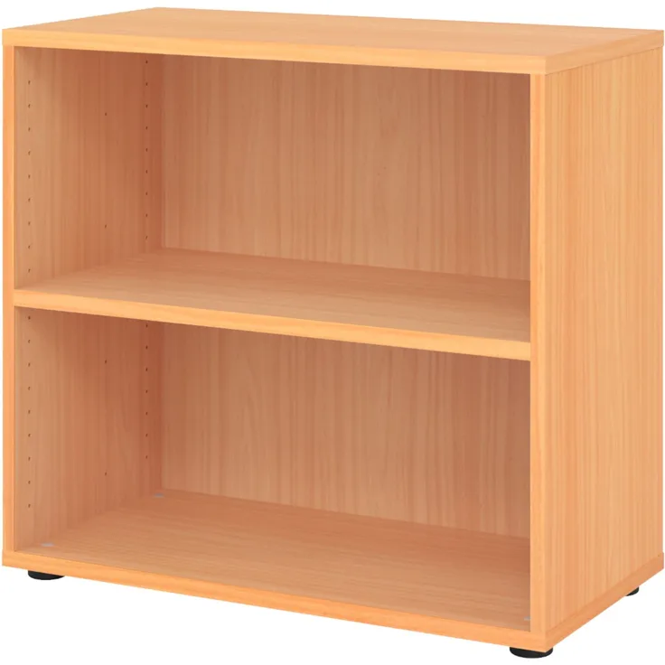 bümö Regal Buche, Standregal aus Holz für 2 Ordnerhöhen - Bücherregal klein 80 cm breit, Aktenregal für Ordner & Bücher, kleines Büroregal, Holzregal, Ordnerregal, Buchregal Dachschräge, 928RE-6