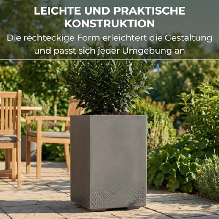 LAMELA Pflanzkübel mit Rollen Höhe 60 cm, 36L – Blumentopf aus Kunststoff in Betonoptik – Übertopf mit Wasserablauf – Modern für Innen & Außen - Wetterfest & Pflegeleicht, Grau – Bild 5
