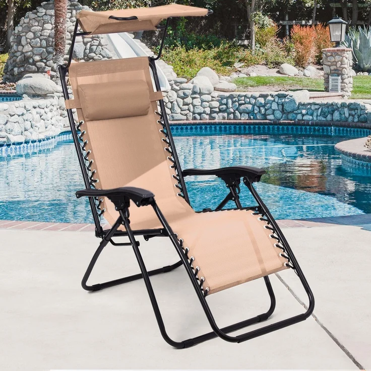 Todeco Liegestuhl klappbar mit Sonnenschutz, Sonnenstuhl mit abziehbare Kissen, Max Belastbarkeit 100kg, Strandliegestuhl leicht, Khaki – Bild 1