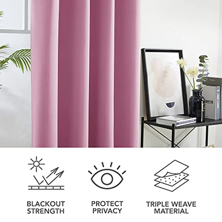 Deconovo Verdunkelungsgardinen mit Kälteschutz Kinderzimmer Verdunkelungsvorhang Kälteschutzschal, 183x132 cm(HöhexBreite), Rosa, 2er Set – Bild 7