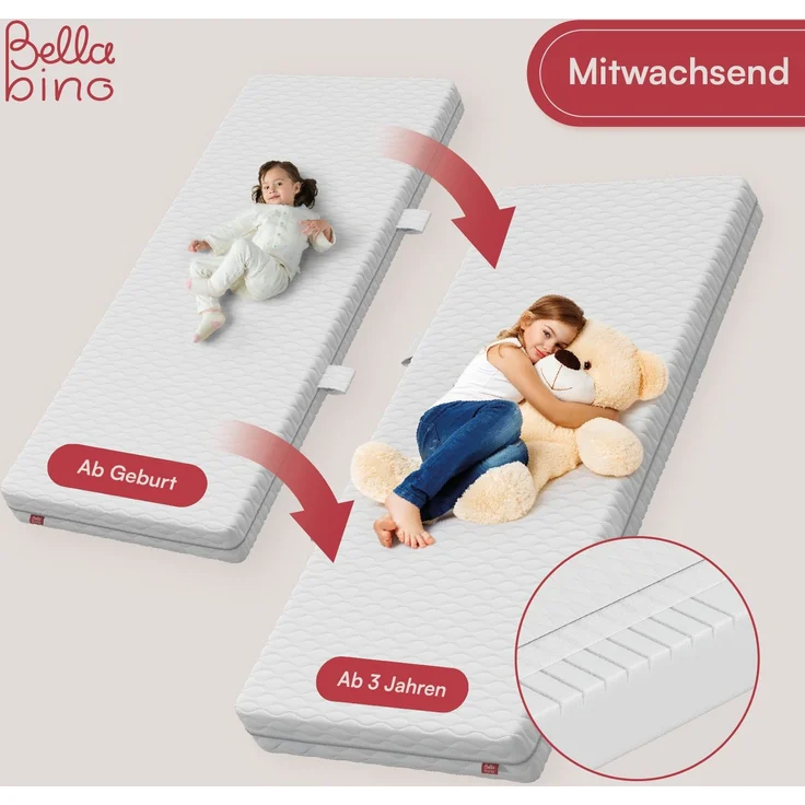 Bellabino 'Miera' Bodenbett 90 x 200 cm, Sperrholz, mit offener Seite, inkl. Rolllattenrost und Matratze – Bild 8