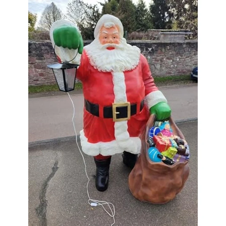 XXL Premium Weihnachtsmann lebensgross 185cm +Sack+Lampe Santa Garten Deko Figur – Bild 2