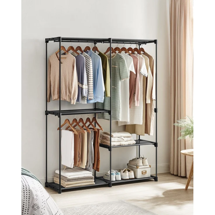 Songmics Kleiderschrank offen, Stahl, Kunststoff, Schwarz, 43 x 138 x 182 cm – Bild 1