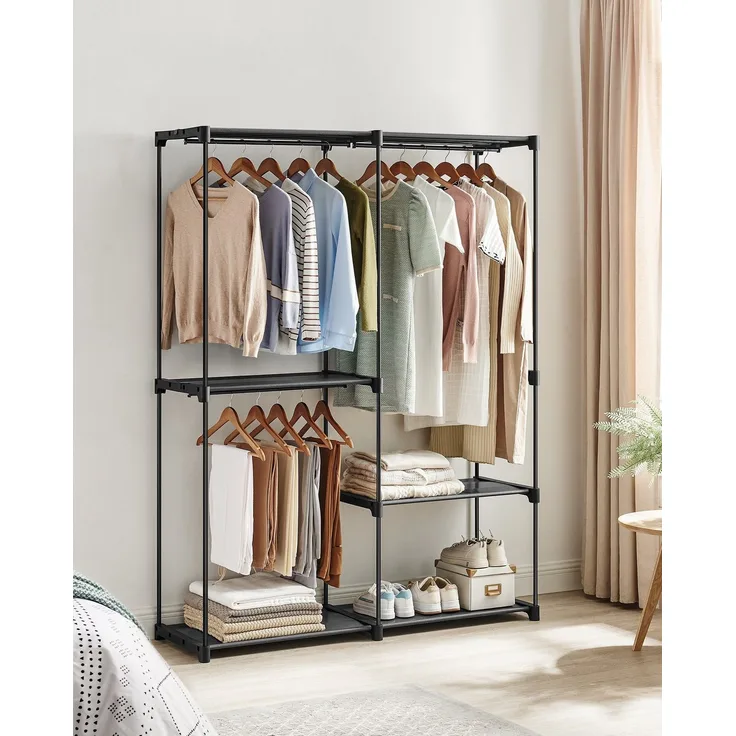 Songmics Kleiderschrank offen, Stahl, Kunststoff, Schwarz, 43 x 138 x 182 cm