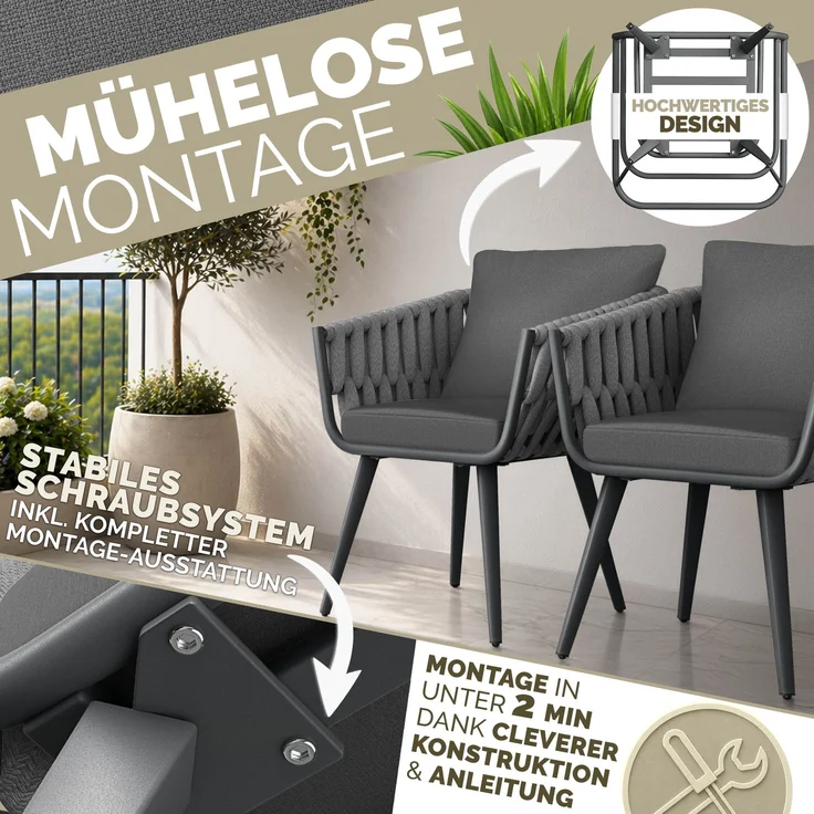 tillvex® Gartenstuhl 6er Set Wetterfest mit Armlehne | Outdoor Stühle bis 160kg belastbar | Gartenstühle UV-beständig | Terrassenstuhl Sessel Gartenmöbel Terrasse Balkon Garten – Bild 5
