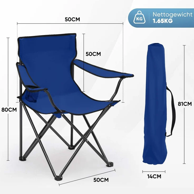 Sunula Campingstuhl Faltbar Anglerstuhl Ultraleicht Faltstuhl mit Armlehnen, mit Getränkehalter, mit Tragetasche, bis max. 100 kg, Blau – Bild 6