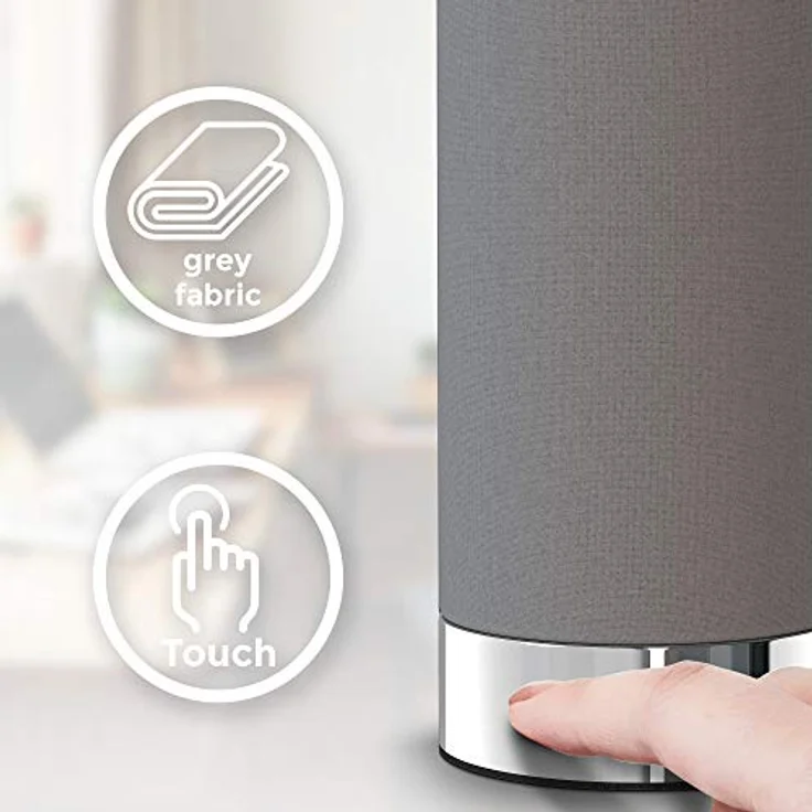 Tischleuchte Stoff Touchlampe dimmbar Nachttisch Schreibtisch Wohnzimmer grau – Bild 5