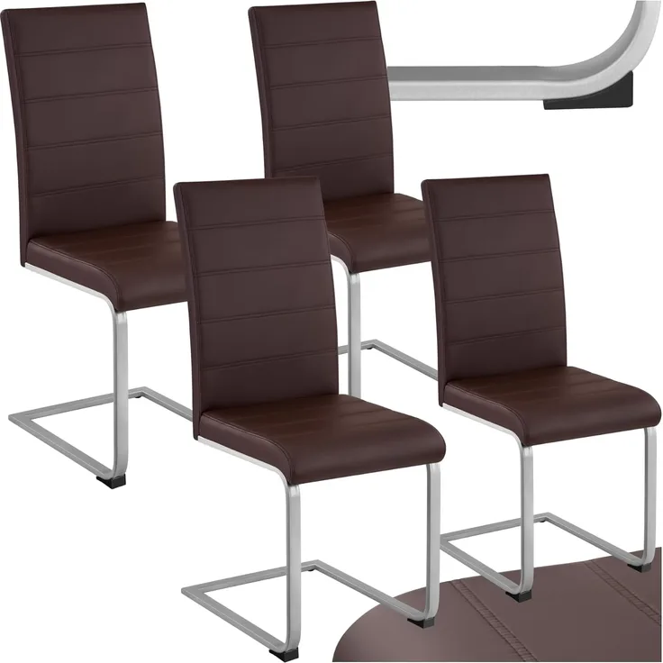 TecTake 800632 4er Set Esszimmerstuhl, Kunstleder Stuhl mit hoher Rückenlehne, Schwingstuhl mit ergonomisch geformter Rückenlehne (4er Set braun | Nr. 402556)