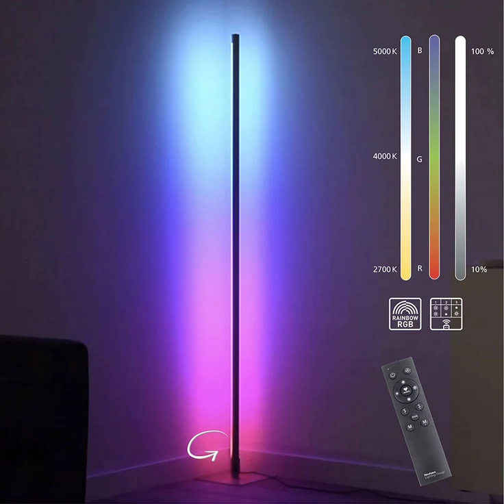 RGB LED Stehleuchte, Fernbedienung, dimmbar, H 151 cm – Bild 7