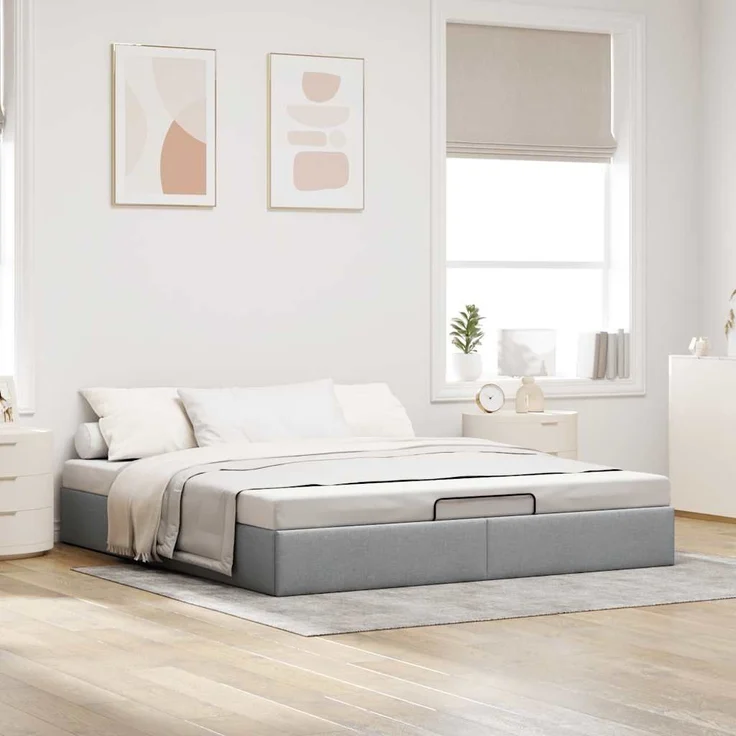 vidaXL Ottoman-Bett ohne Matratze Hellgrau 160x200 cm Stoff 3310889 – Bild 2