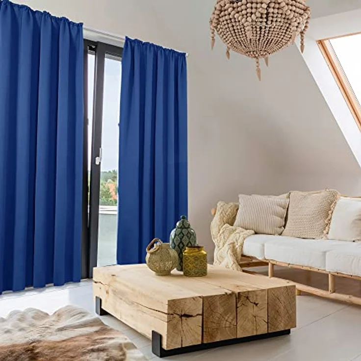 Deconovo Blickdichte Vorhänge mit Kräuselband Gardinen UV-Schutz Königsblau | 2er Set, H 220 x B 140 cm, Thermogardine, Wohnzimmer und Schlafzimmer Gardinen, für Thermal Curtains, Übergardinen – Bild 5