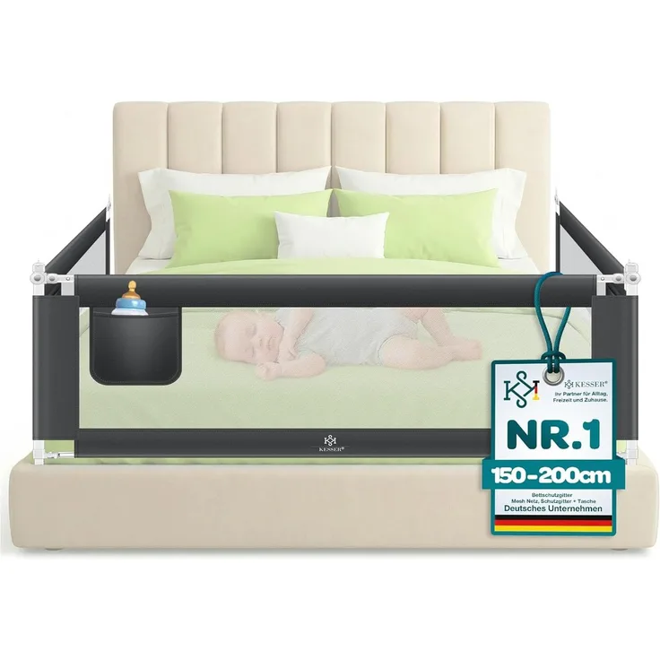KESSER® Bettgitter 150cm Bettschutzgitter Kinderbettgitter für Kinder Babybettgitter Klappbar, Kinderbett Kinderbettschutzgitter Rausfallschutz, Bett & Elternbett hoch: 72 bis 96cm Dunkelgrau