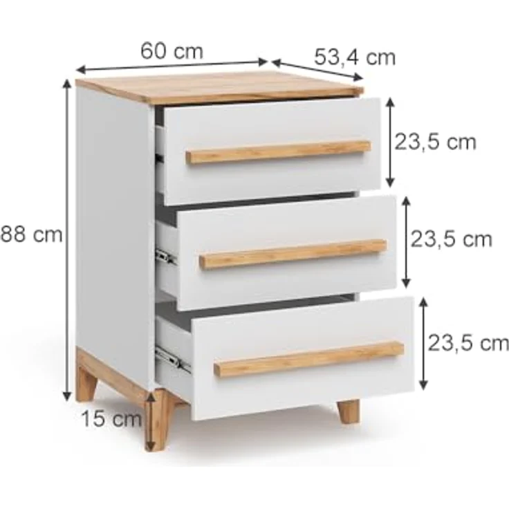 Kommode Malia Weiß/Artisan 60 x 88 cm mit 3 Schubladen Vitalispa – Bild 4