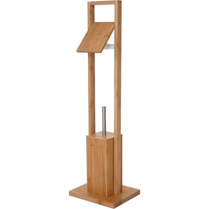 WC-Papierhalter HWC-B18, Klopapierhalter Toilettenrollenhalter Toilettenbürste, Bambus