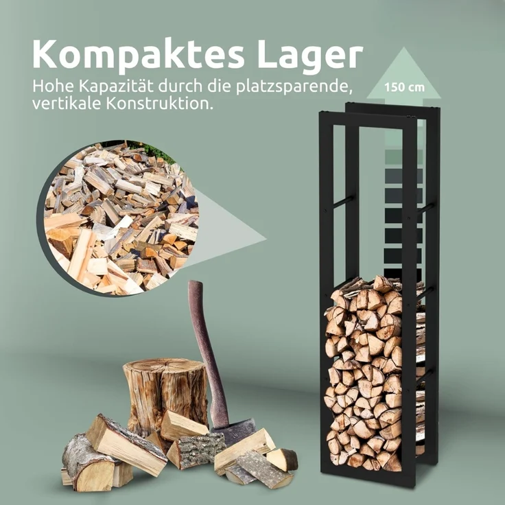 DELUKE® Kaminholzregal innen Metall KEOP | Schwarz | 40x25x150cm | Brennholzregal Inkl. Ofenhandschuh | Feuerholzregal Kaminholzhalter Holzständer Holzhalter Holzlager – Bild 7