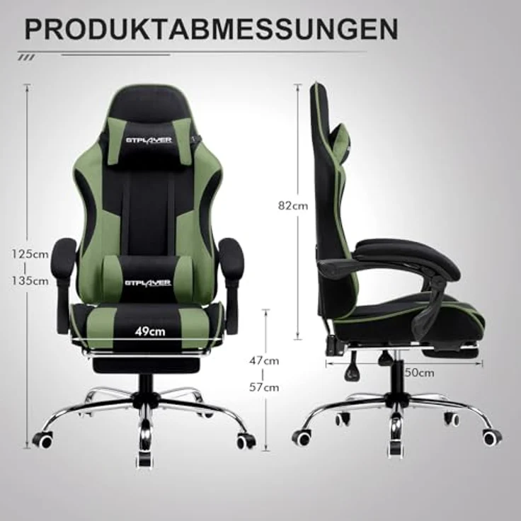 GTPLAYER Bürostuhl Gaming Stuhl Stoff Gaming Sessel Ergonomischer Gamer Stuhl mit Fußstütze, Kopfstütze Lendenkissen, Gepolstert Gaming Chair, Drehsessel – Bild 3