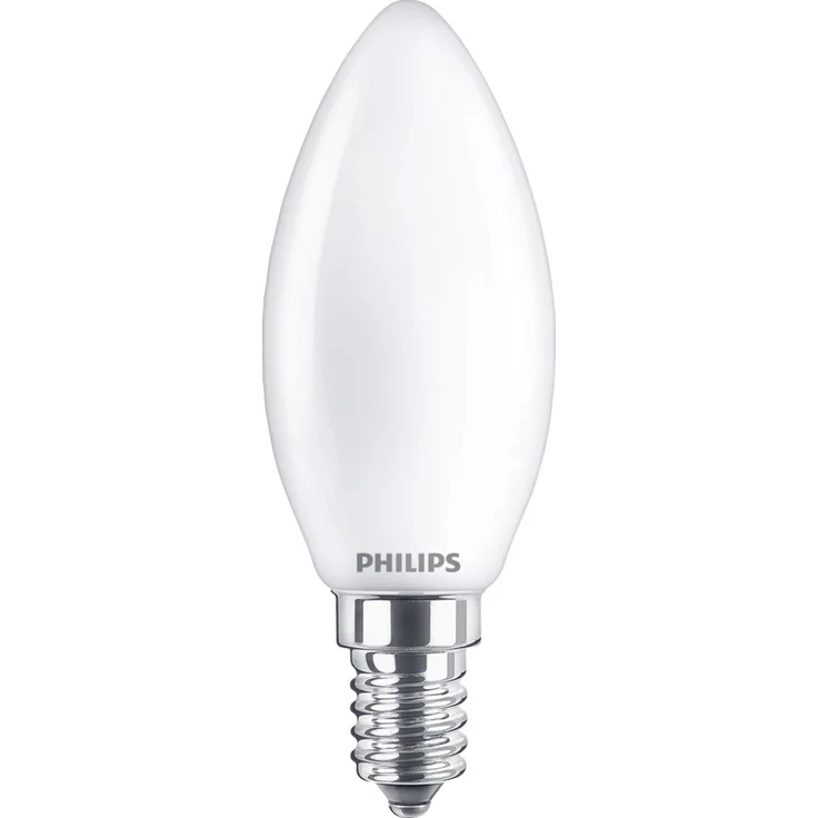 Philips E14 LED-Leuchtmittel Kerzenform, 4,3 W, 470 lm, 4.000 K, opal, 9,7 x 3,5 cm