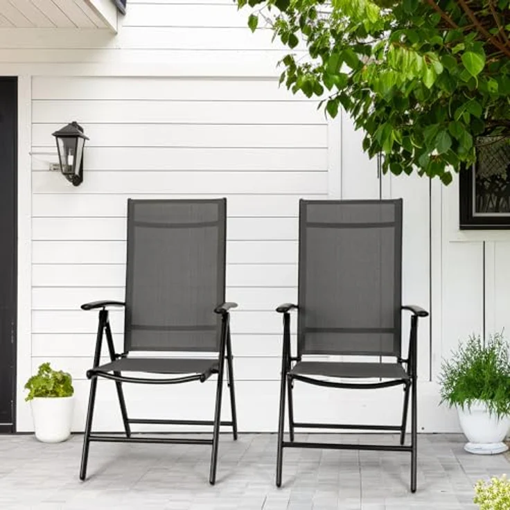 Clevich Gartenstühle Alu 2er Set, Gartenstuhl Hochlehner Klappbar mit 7-Fach Verstellbar Rückenlehne, Balkonstühle bis 120kg, Leicht Campingstühle, Ergonomisch Atmungsaktiv und komfortabel, Dunkelgrau – Bild 8