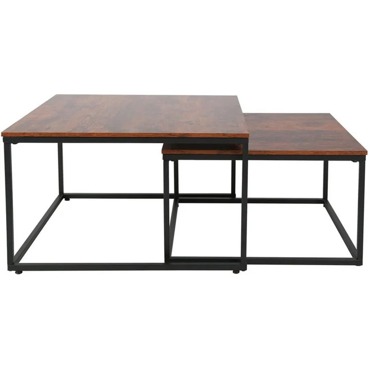 Home Collective Couchtisch Kleiner 2er Set aus Holz, Wohnzimmertisch Modern (Beistelltisch Set 2 in 1 mit Metallgestell, Büro Beistelltisch Loft Design TWIN, kratzfeste Oberfläche, Set 2 in 1), Quadratisch in Eiche dunkel, für Wohnzimmer – Bild 2