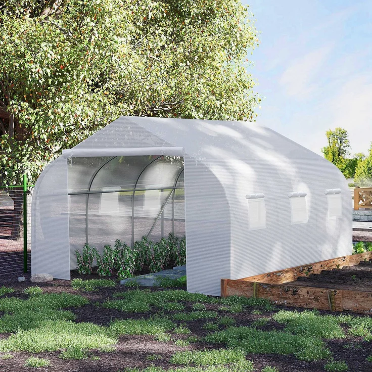 MELAYR, Tunnelgewächshaus 3,5x3x2 m, Gartengewächshaus mit 6 Fenstern und PE-Polyethylen-Abdeckung 140 g/m², Weiß – Bild 4