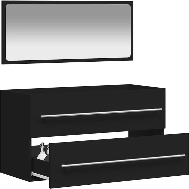 vidaXL Badschrank mit Spiegel Schwarz Holzwerkstoff 833880 – Bild 2