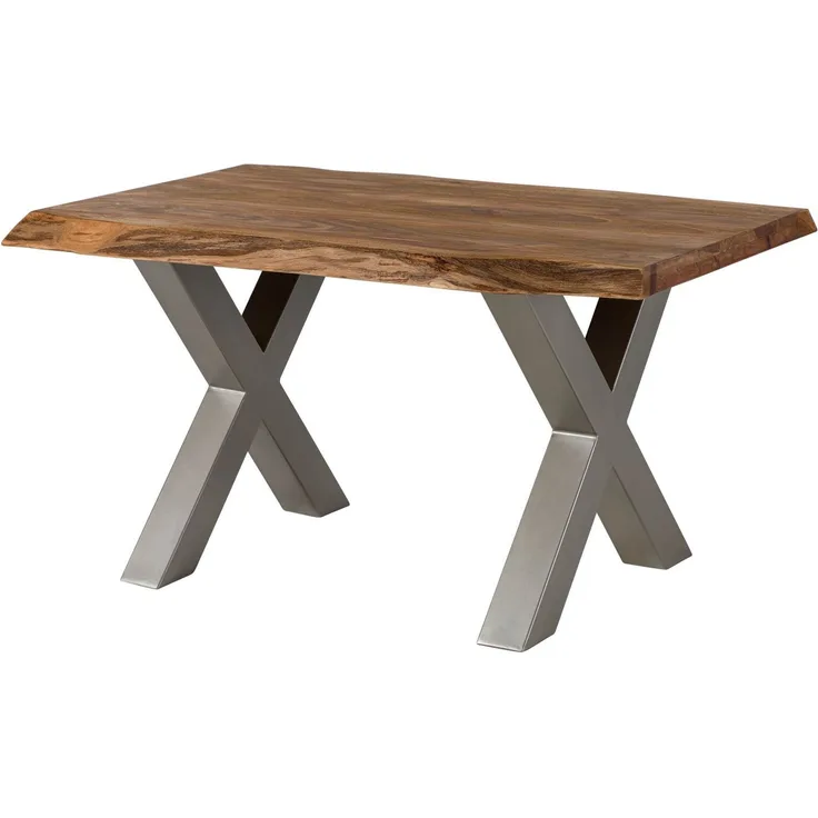Baumtisch Sheesham 160x90x77 natur gebeizt / X-Beine silber matt FREEFORM 5
