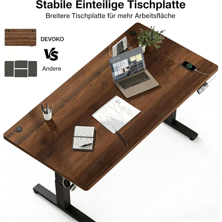 Devoko Höhenverstellbarer Schreibtisch 160x80 cm elektrisch, Höhenverstellung 71-121 cm mit Smart Control, 120 kg Tragkraft, für gesundes Arbeiten – Bild 4