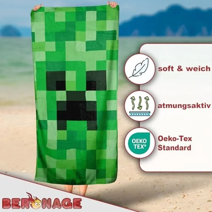 BERONAGE Strandtuch Minecraft Badetuch Creeper 75x150 cm, (1-St), Frottee in Velours-Qualität – Bild 3