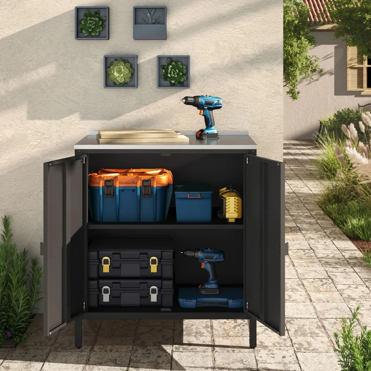 Outdoor Schrank Bolognano 92x80x50 cm Schwarz, matt [casa. pro] – Bild 4