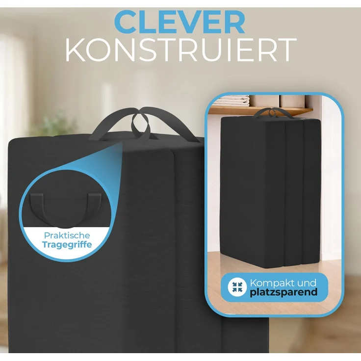 Klappmatratze 90x200 cm, 75x195 cm, Bestschlaf, 15 cm hoch, waschbar, versch. Größen & Farben, geeignet für Hausstauballergiker – Bild 4