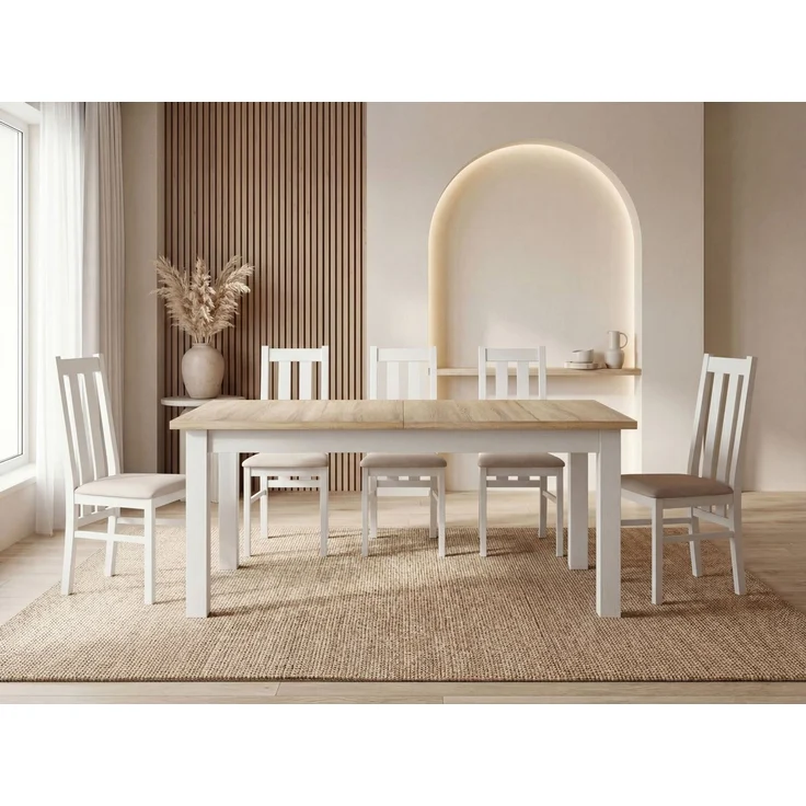WFL GROUP Esstisch Lindberg ausziehbar verlängerbar rechteckig mit weißen Holzbeinen (MADE IN EU, XXL Groß– 120/140/150/160/200 cm ausziehbar auf 160/180/190/240/300 cm), platzsparender Tisch in Holzoptik für Küche, Esszimmer oder Wohnzimmer – Bild 5