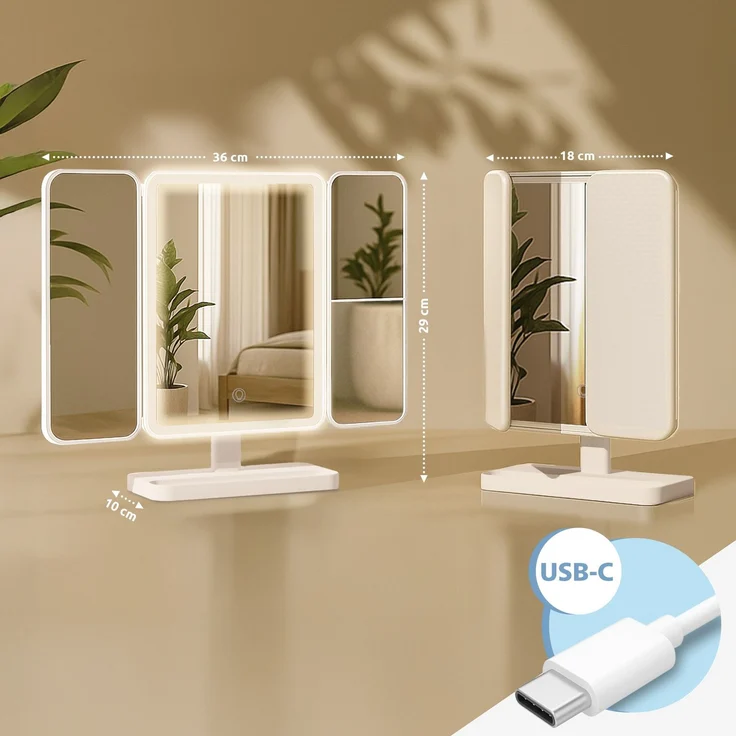 CLP Schminkspiegel Otley LED 3 Lichtfarben dimmbar mit Vergrößerung und USB,weiß – Bild 2