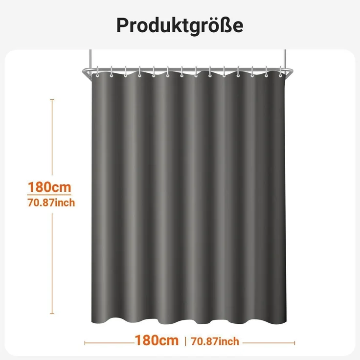 Duschvorhang 180x180cm Dunkelgrau, Antischimmel – Bild 6