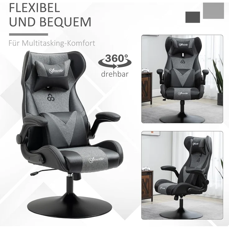 Vinsetto Schreibtischstuhl höhenverstellbarer Bürostuhl, 360° drehbar (Gamingstuhl, 1 St), für Büro, Schlafzimmer, Schwarz – Bild 7