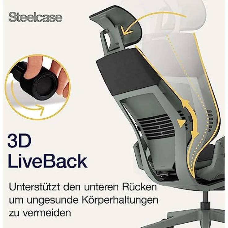 Steelcase Gesture Bürostuhl mit Bezug in Onyx Schwarz mit Kopfstütze, 66x62. 5x107 cm – Bild 6