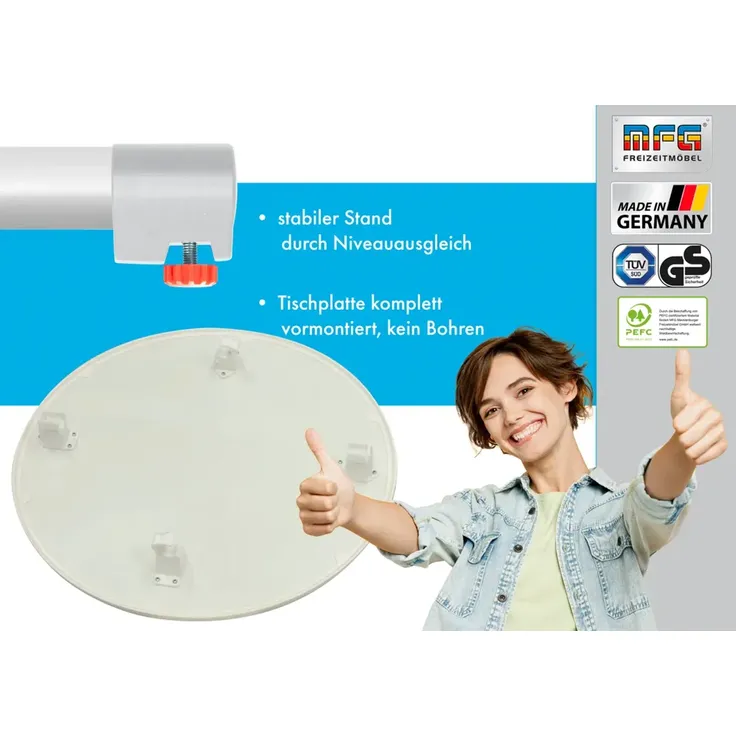 MFG Stehtisch klappbar mit wetterfester Melamin-Platte, MDF/Stahlrohr weiß, 110 x 70 cm – Bild 7