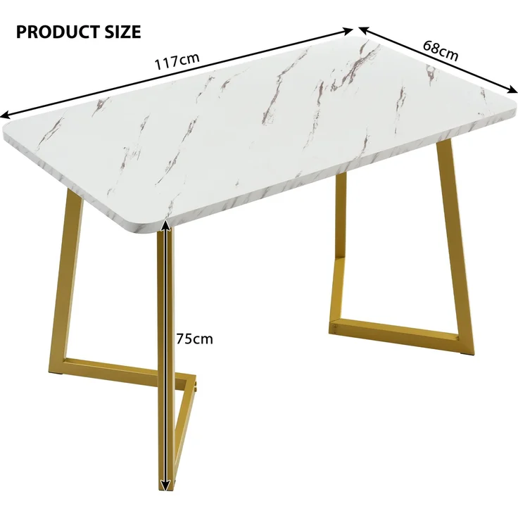 Essgruppe 5-teilig mit Marmoroptik Tisch 117×68 cm & 4 Beige Leinenstühlen,Esszimmer-Set für Küche und Wohnzimmer – Bild 6