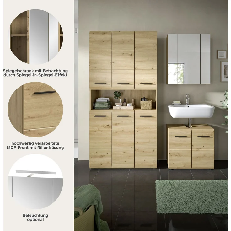 Badkombination (B/H/T: 165x185x46 cm) in Artisan Oak Nachbildung und Artisan Oak Nachbildung – Bild 8