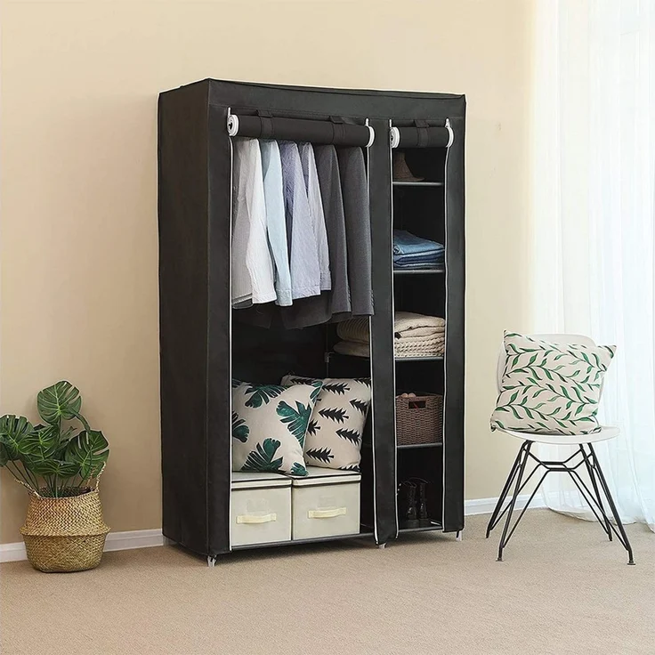 JEOBEST Stoffschrank Kleiderschrank, Stoffschrank, faltbare Garderobe mit Kleiderstangen mit Kleiderstange, Reißverschluss & Ablagen – Bild 3