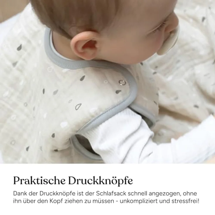 Ehrenkind® Baby Sommerschlafsack Rund Musselin | aus weicher OEKO-TEX zertifizierter Bio-Baumwolle | Sommer Baby Schlafsack Baby 1 TOG Gr. 50/56 Natur Herzen – Bild 7