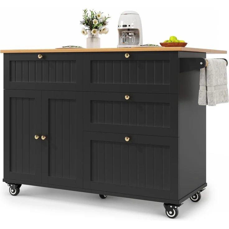 Abrihome Küchenwagen mit Stauraum und Rollen, Schwarz, 88x70x133 cm – Bild 2