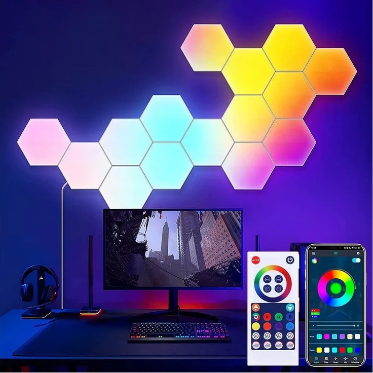 Jibenhome LED Dekolicht Hexagon LED Panel, Sechseck Light, Musik Sync, Smart Wandleuchte, RGB, Mit Bluetooth-App und Fernsteuerung Ambiance Wandleuchter für Gaming