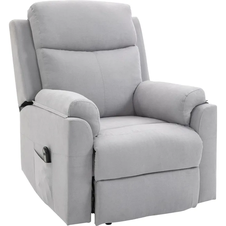 Wohnora-Fernsehsessel mit Aufstehhilfe Elektrisch Relaxsessel mit Liegefunktion, TV-Sessel mit Fernbedienung Seitentasche Taschenfederkern Leinenoptik Hellgrau,H 1020cm x T 830cm x B 890cm
