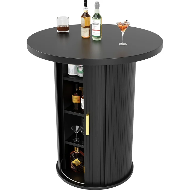 Runder Bartisch mit Stauraum, 91,6cm hoher Stehtisch mit Schrank, MDF Holzoptik, Belastbar bis 75kg, für Bar & Wohnzimmer – Bild 6
