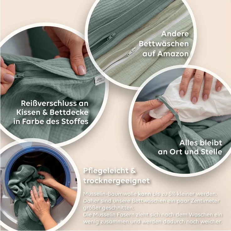 lilimaus Kinderbettwäsche Musselin Bettbezug-Set 100x135 & 135x200 mit Kissenbezug, 1 teilig, butterweich & temperaturausgleichend - Set mit Kissenbezug – Bild 4