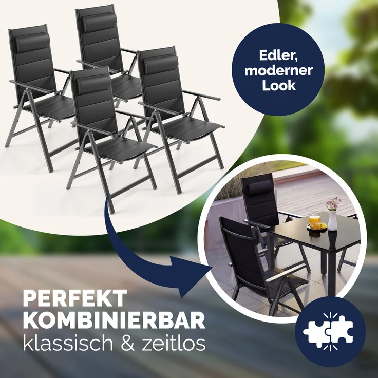 CASARIA® Alu Gartenstühle 4er Set Gepolstert 8-Fach Verstellbar Anthrazit – Bild 8