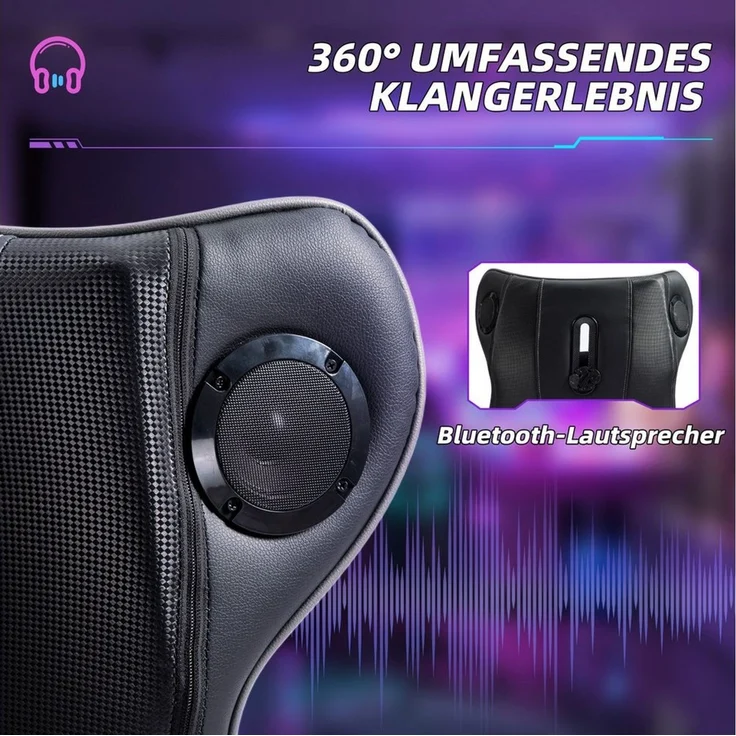 Vinsetto Gaming Stuhl mit Wippen- und Schkelfunktion, ergonomischer Computerstuhl, höhenverstellbar, drehbar Schreibtischstuhl mit Lautsprecher, bis 120 kg belastbar, Schwarz+Grau – Bild 3